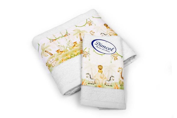 DIMcol Πετσέτα Σετ 2 τεμ Με Ψηφιακή Εκτύπωση bebe Jungle 350 30X50,70X140 White 100% Cotton