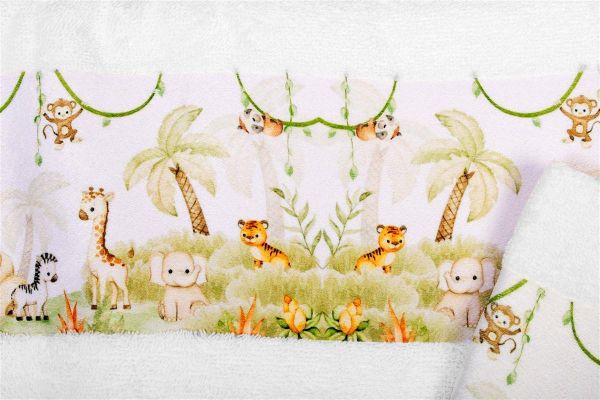 DIMcol Πετσέτα Σετ 2 τεμ Με Ψηφιακή Εκτύπωση bebe Jungle 350 30X50,70X140 White 100% Cotton - Image 2