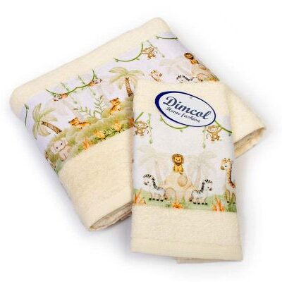 DIMcol Πετσέτα Σετ 2 τεμ Με Ψηφιακή Εκτύπωση bebe Jungle 351 30X50,70X140 Ecru 100% Cotton