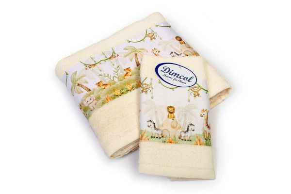 DIMcol Πετσέτα Σετ 2 τεμ Με Ψηφιακή Εκτύπωση bebe Jungle 351 30X50,70X140 Ecru 100% Cotton