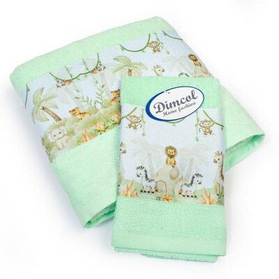 DIMcol Πετσέτα Σετ 2 τεμ Με Ψηφιακή Εκτύπωση bebe Jungle 352 30X50,70X140 Mint 100% Cotton