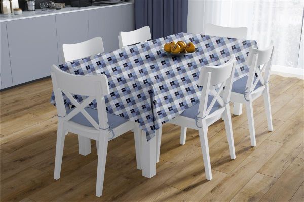 DIMcol Αλέκιαστο Σετ 2 τεμ Τραπεζομάντηλο Checkered 468 140X220 & Τραβέρσα 40X220 Blue 70/30 Cott/Pol