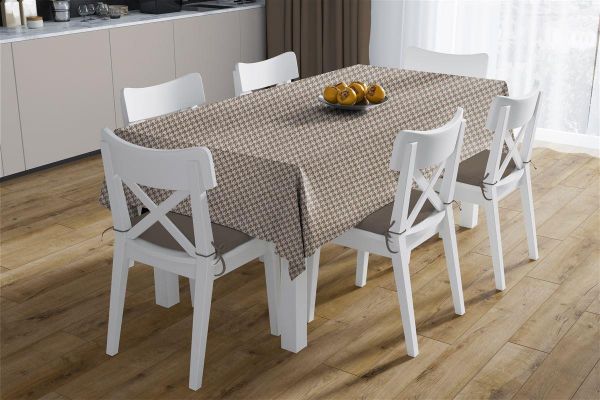 DIMcol Αλέκιαστο Σετ 2 τεμ Τραπεζομάντηλο Houndstooth 473 140X140 & Τραβέρσα 40X140 Beige 70/30 Cott/Pol