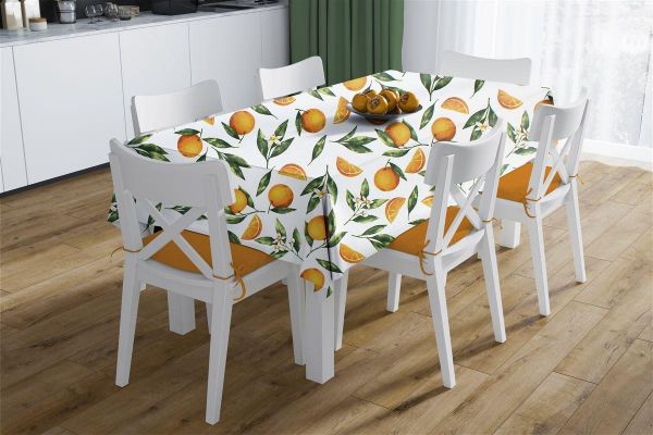 DIMcol Αλέκιαστο Σετ 2 τεμ Τραπεζομάντηλο Oranges 474 140X300 & Τραβέρσα 40X300 White-Orange 70/30 Cott/Pol
