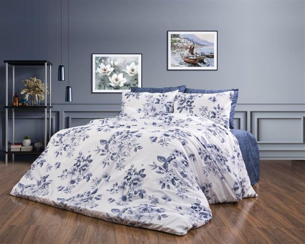 DIMcol Παπλωματοθήκη Εμπριμέ Βερονίκη 486 160X240 White-Blue 70/30 Cott/Pol
