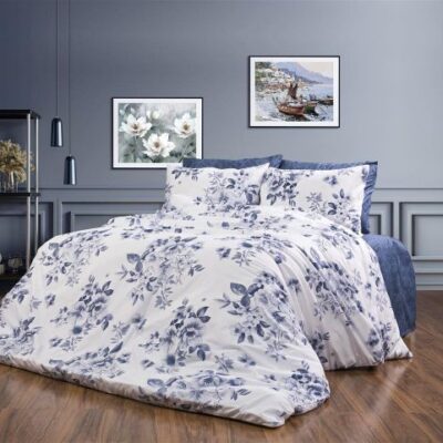 DIMcol Σεντόνια Εμπριμέ Σετ 4 τεμ Βερονίκη 486 220X240 White-Blue 70/30 Cott/Pol