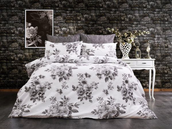 DIMcol Σεντόνια Εμπριμέ Σετ 3 τεμ Βερονίκη 487 160X240 White-Grey 70/30 Cott/Pol