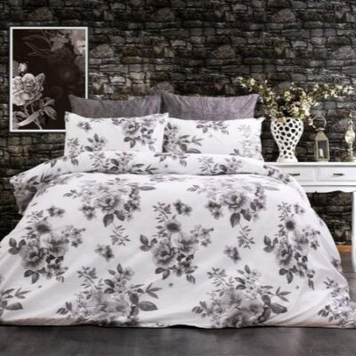 DIMcol Σεντόνια Εμπριμέ Σετ 4 τεμ Βερονίκη 487 220X240 White-Grey 70/30 Cott/Pol