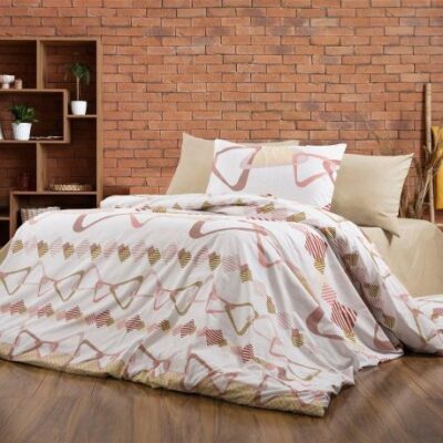 DIMcol Σεντόνια Εμπριμέ Σετ 4 τεμ Δαρεία 490 220X240 White-Beige 70/30 Cott/Pol