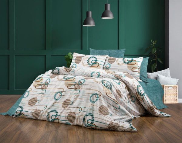 DIMcol Παπλωματοθήκη Εμπριμέ Διώνη 601 160X240 White-Petrol 70/30 Cott/Pol