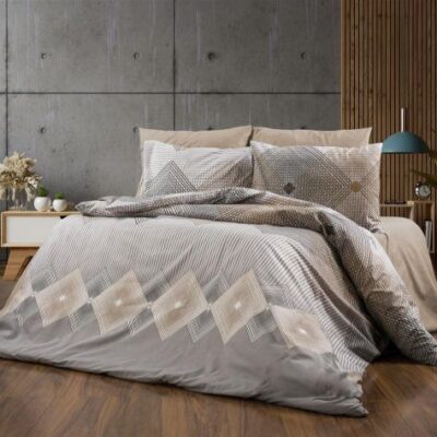 DIMcol Σεντόνια Εμπριμέ Σετ 4 τεμ Καλλιρόη 603 220X240 Grey-Mocha 70/30 Cott/Pol
