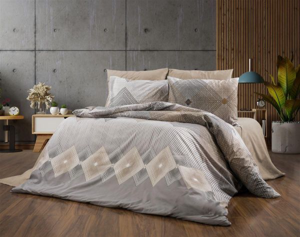 DIMcol Σεντόνια Εμπριμέ Σετ 3 τεμ Καλλιρόη 603 160X240 Grey-Mocha 70/30 Cott/Pol