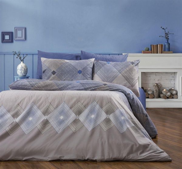 DIMcol Σεντόνια Εμπριμέ Σετ 3 τεμ Καλλιρόη 604 160X240 Grey-Blue 70/30 Cott/Pol