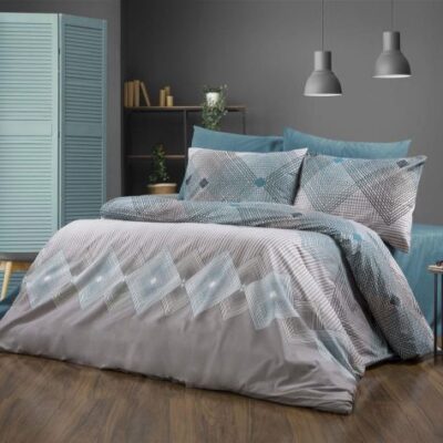 DIMcol Παπλωματοθήκη Εμπριμέ Καλλιρόη 605 220X240 Grey-Petrol 70/30 Cott/Pol