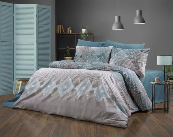 DIMcol Παπλωματοθήκη Εμπριμέ Καλλιρόη 605 220X240 Grey-Petrol 70/30 Cott/Pol