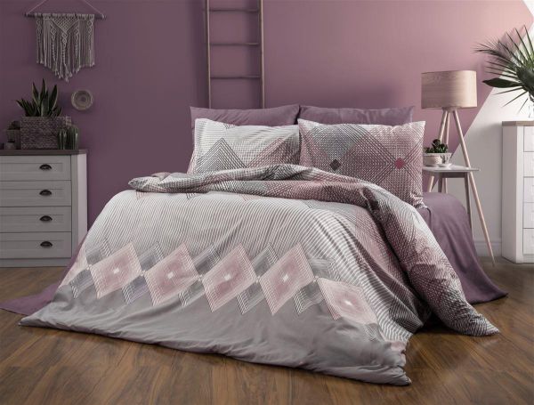 DIMcol Σεντόνια Εμπριμέ Σετ 3 τεμ Καλλιρόη 606 160X240 Grey-Burgundy 70/30 Cott/Pol