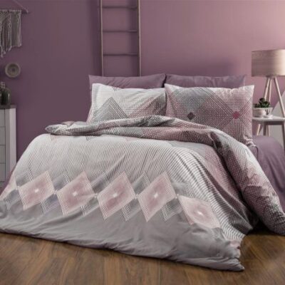 DIMcol Σεντόνια Εμπριμέ Σετ 4 τεμ Καλλιρόη 606 220X240 Grey-Burgundy 70/30 Cott/Pol