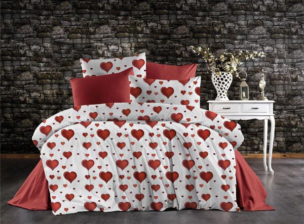 DIMcol Πάπλωμα Εμπριμέ Πάθος 607 160X240 White-Red 70/30 Cott/Pol