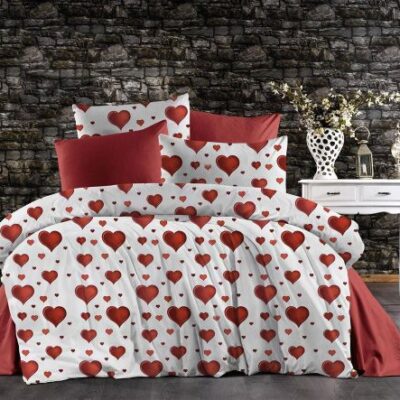 DIMcol Παπλωματοθήκη Εμπριμέ Πάθος 607 220X240 White-Red 70/30 Cott/Pol