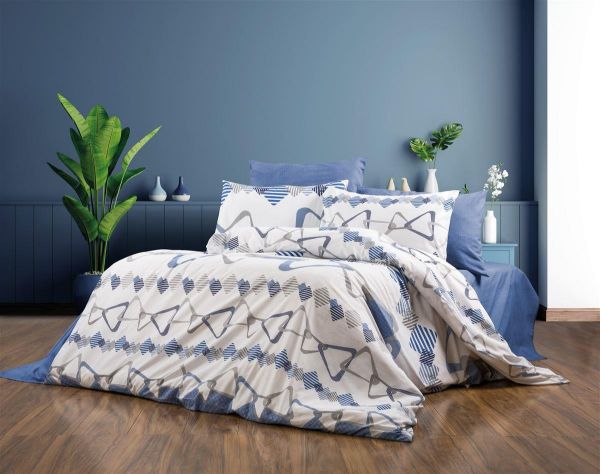 DIMcol Πάπλωμα Εμπριμέ Δαρεία 489 160X240 White-Blue 70/30 Cott/Pol