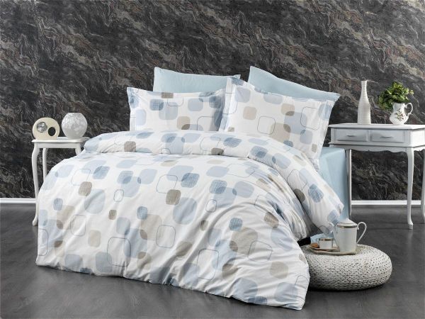 DIMcol Παπλωματοθήκη Εμπριμέ Μελίνα 707 220X240 White-Light Blue 100% Cotton