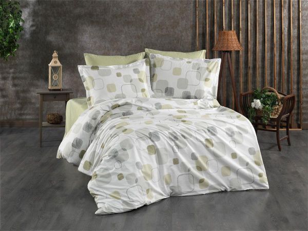 DIMcol Παπλωματοθήκη Εμπριμέ Μελίνα 708 220X240 White-Olive 100% Cotton