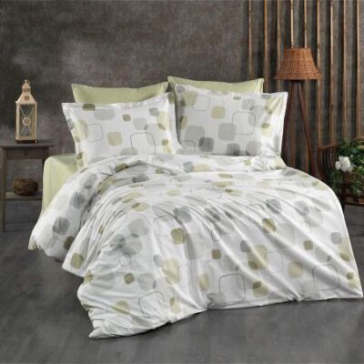 DIMcol Σεντόνια Εμπριμέ Σετ 4 τεμ Μελίνα 708 220X240 White-Olive 100% Cotton