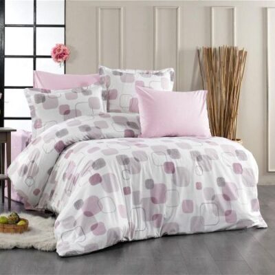 DIMcol Σεντόνια Εμπριμέ Σετ 4 τεμ Μελίνα 709 220X240 White-Lilac 100% Cotton