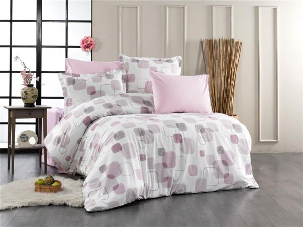 DIMcol Σεντόνια Εμπριμέ Σετ 4 τεμ Μελίνα 709 240X270 White-Lilac 100% Cotton
