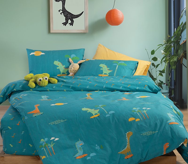 ΠΑΙΔΙΚΑ ΣΕΤ ΣΕΝΤΟΝΙΑ ΜΟΝΑ DINOS ON WHEELS 170Χ260 NEF-NEF HOMEWARE, 100% ΒΑΜΒΑΚΙ