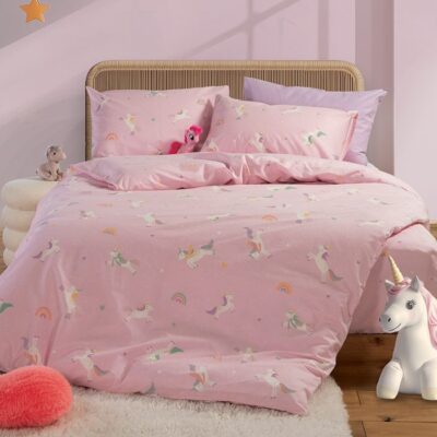 ΠΑΙΔΙΚΑ ΣΕΤ ΣΕΝΤΟΝΙΑ ΜΟΝΑ UNICORNS STYLE 170Χ260 NEF-NEF HOMEWARE, 100% ΒΑΜΒΑΚΙ