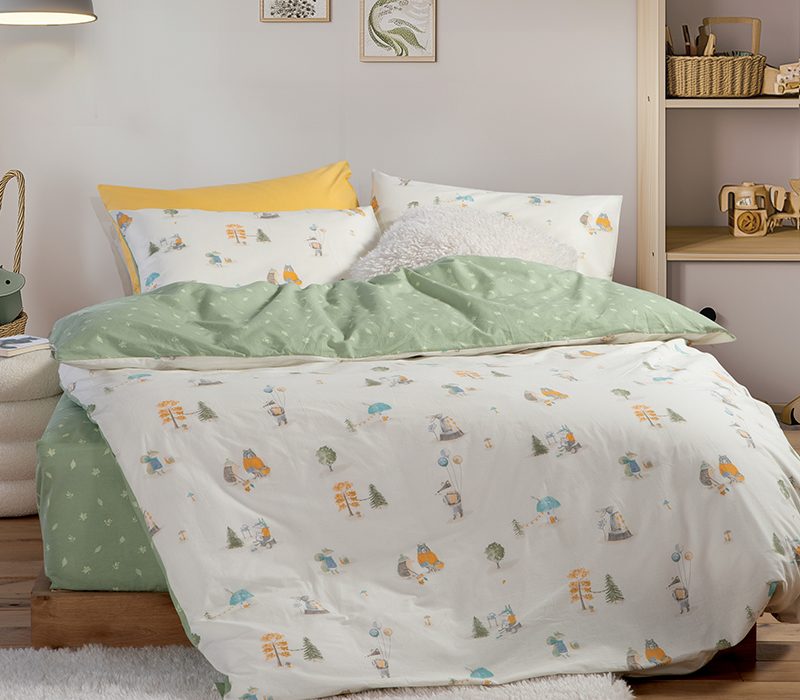 ΠΑΙΔΙΚΗ ΣΕΤ ΠΑΠΛΩΜΑΤΟΘΗΚΗ ΜΟΝΗ WOODLAND PARTY 160Χ240 NEF-NEF HOMEWARE, 100% ΒΑΜΒΑΚΙ