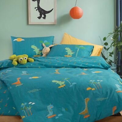 ΠΑΙΔΙΚΗ ΣΕΤ ΠΑΠΛΩΜΑΤΟΘΗΚΗ ΜΟΝΗ DINOS ON WHEELS 160Χ240 NEF-NEF HOMEWARE, 100% ΒΑΜΒΑΚΙ
