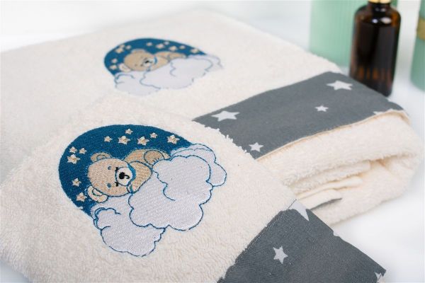 DIMcol Πετσέτα Με Κέντημα Σετ 2 τεμ bebe Cloudy Bear 177 30X50,70X140 Ecru-Grey 100% Cotton - Image 2