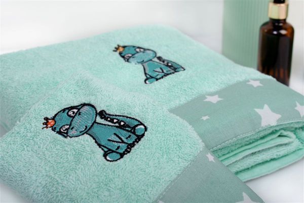 DIMcol Πετσέτα Με Κέντημα Σετ 2 τεμ bebe Dinosaur 182 30X50,70X140 Mint 100% Cotton - Image 2