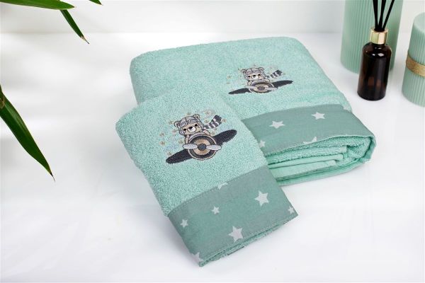 DIMcol Πετσέτα Με Κέντημα Σετ 2 τεμ bebe Aviator 186 30X50,70X140 Mint 100% Cotton