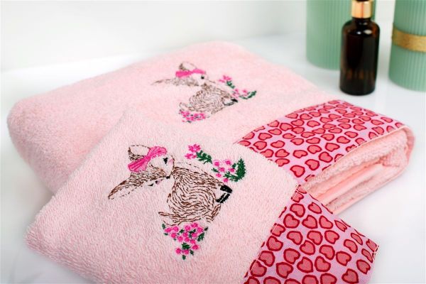 DIMcol Πετσέτα Με Κέντημα Σετ 2 τεμ bebe Deer 196 30X50,70X140 Pink 100% Cotton - Image 2