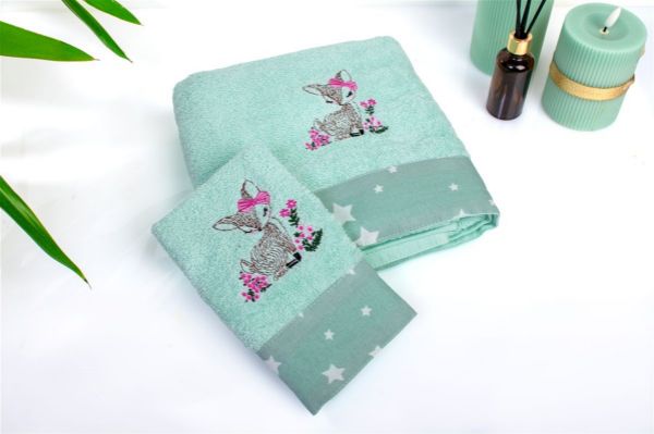 DIMcol Πετσέτα Με Κέντημα Σετ 2 τεμ bebe Deer 199 30X50,70X140 Mint 100% Cotton