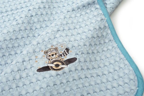 DIMcol Κουβέρτα Πικέ Με Κέντημα bebe Aviator 183 80X110 Sky Blue 100% Cotton - Image 2