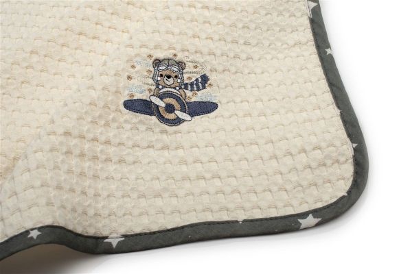 DIMcol Κουβέρτα Πικέ Με Κέντημα bebe Aviator 185 100X160 Ecru-Grey 100% Cotton - Image 2