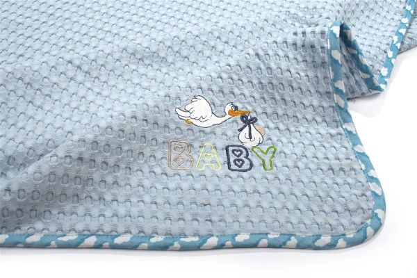 DIMcol Κουβέρτα Πικέ Με Κέντημα bebe Stork 191 80X110 Sky Blue 100% Cotton - Image 2
