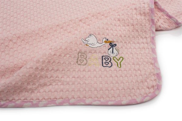 DIMcol Κουβέρτα Πικέ Με Κέντημα bebe Stork 192 100X160 Pink 100% Cotton - Image 2