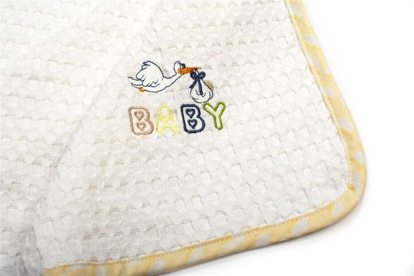 DIMcol Κουβέρτα Πικέ Με Κέντημα bebe Stork 193 100X160 White-Yellow 100% Cotton - Image 2