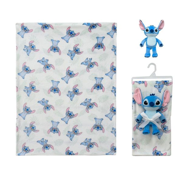 Disney Home Λούτρινο Disney Home Σετ 2 Τεμ. bebe Stitch 28 Ύψος 25 cm & Κουβέρτα Coral Fleece 75X100 cm White-Blue 100% Polyester