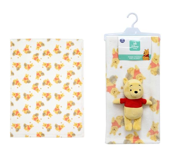Disney Home Λούτρινο Disney Home Σετ 2 Τεμ. bebe Winnie 32 Ύψος 25 cm & Κουβέρτα Coral Fleece 75X100 cm White-Yellow 100% Polyester