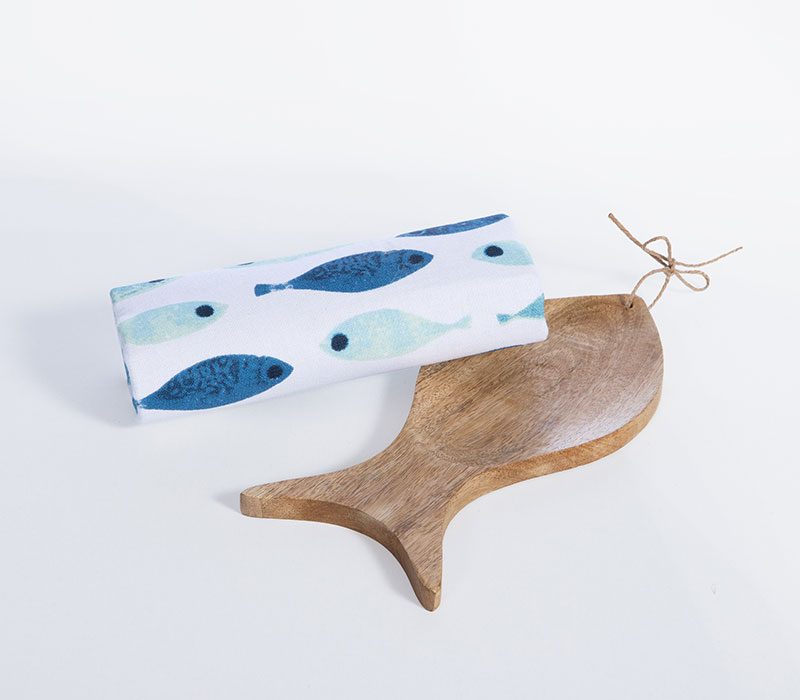 ΞΥΛΙΝΟ ΨΑΡΙ ΜΕ ΠΟΤΗΡΟΠΑΝΟ SARDINES BLUE 40X70 NEF-NEF HOMEWARE, 100% BAMBAKI - Image 2