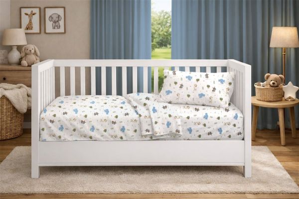 DIMcol Πάπλωμα Εμπριμέ bebe Happy Safari 711 120X160 White-Sky Blue 100% Cotton