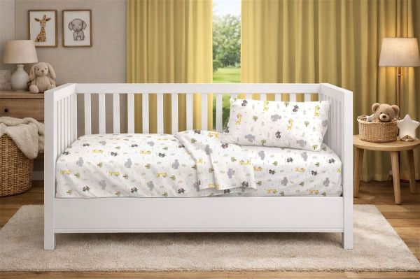 DIMcol Πάπλωμα Εμπριμέ bebe Happy Safari 713 120X160 White-Grey 100% Cotton