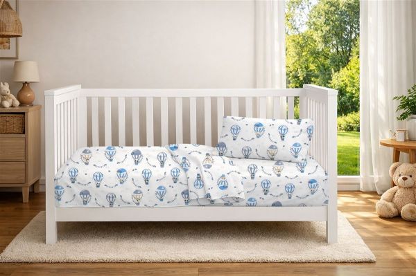 DIMcol Πάπλωμα Εμπριμέ bebe The Floating Zoo 596 120X160 White-Blue 100% Cotton