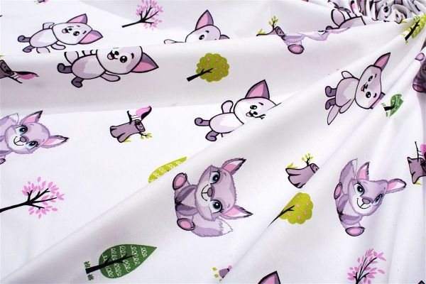 DIMcol Πάπλωμα Εμπριμέ kids Baby Foxes 594 160X240 White-Pastel Lilac 100% Cotton - Image 2